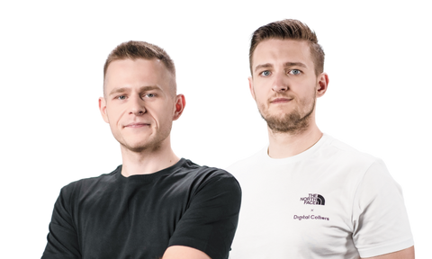 Picture of two members of digital colliers smiling. Picture of two members of digital colliers smiling.